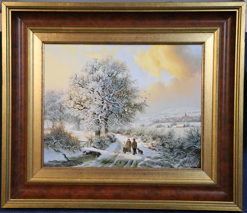 § Daniel van der Putten (Dutch, b.1949) Figures in a winter landscape 10.75 x 13.75in.